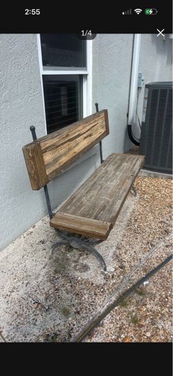 Vintage Rustic Wood and Iron Outdoor Bench