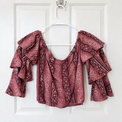 Mauve Boho Ruffle Sleeve Blouse