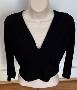 Mango Suit Black Dolman Sleeve V-neck Crop Top, size XS
