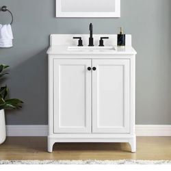Allen & Roth Elliana 31-in White Undermount Single Sink Bathroom Vanity With White Engineered Stone Top