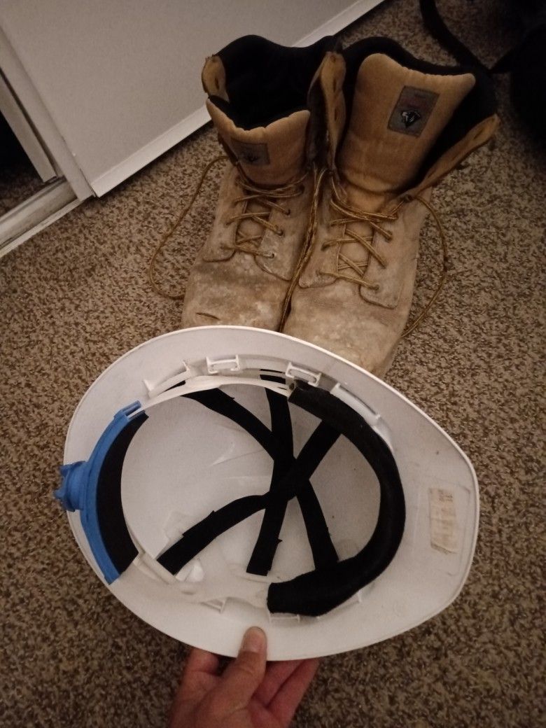 Work Boots And Hard Hat Size 13 Used