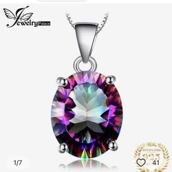 JewelryPalace Oval Rainbow Fire Mystic Quartz 925 Sterling Silver Pendant [PEN85]