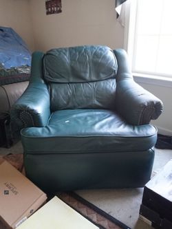Teal Green Leather Armchair with Nailhead Trim
