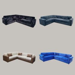 NEW 7X9FT Sectional COUCHES, Paisley BLACK, Blue,CAMEL Baby FACE BLACK Sofa Set 2pc/ More Color FABRIC Available.
