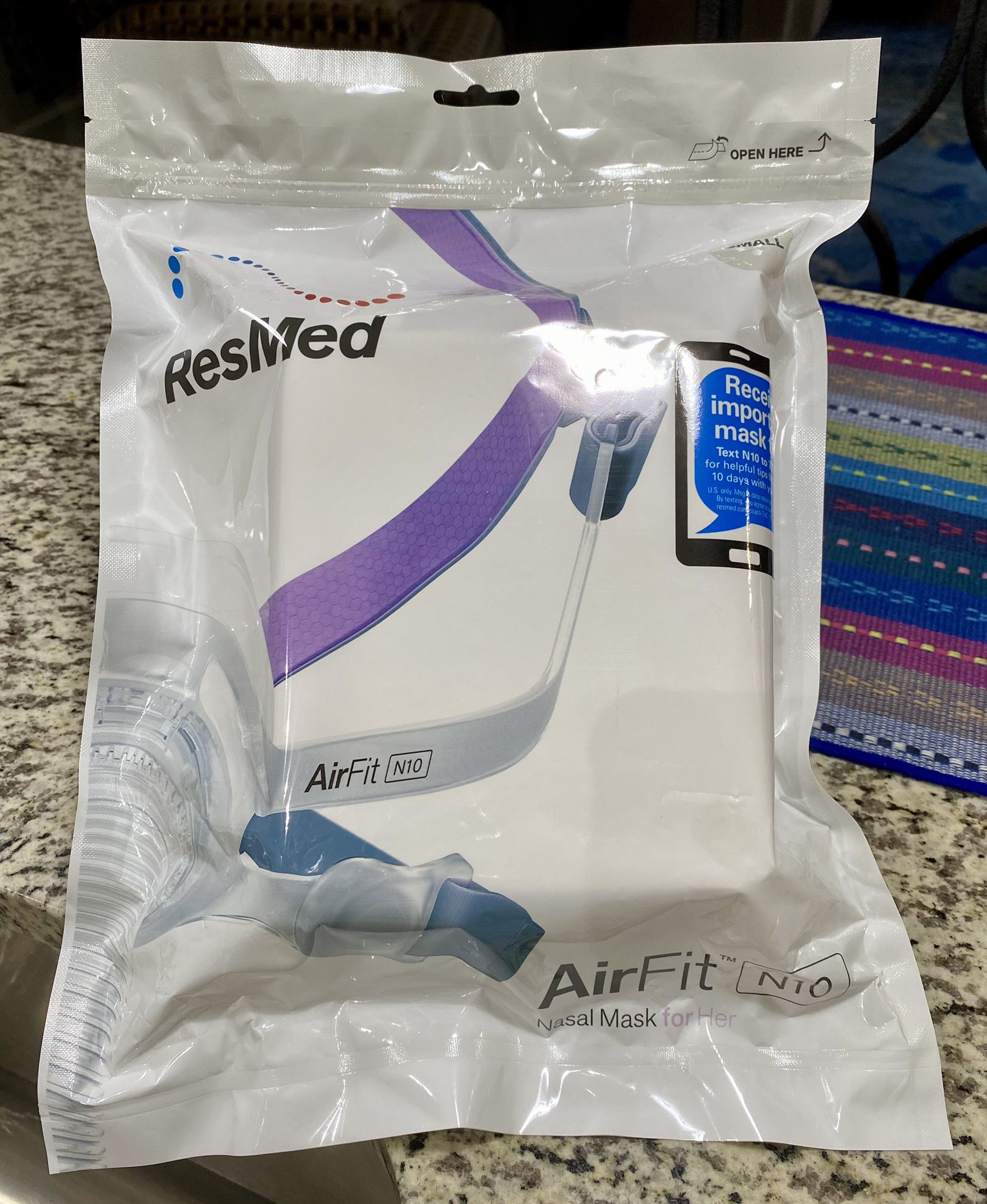 One (1) new/sealed/never used ResMed AirFit N10 Nasal CPAP Mask for Her (Small)