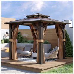 New In Box!!8x8 Polycarbonate Hardtop Gazebo With Curtain And Netting 