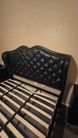 Black Tufted Faux Leather Bed Frame