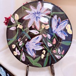 14” Studio Art Ceramic Hand Painted Decorative Plate Wall Hanging Art by Ryan 92