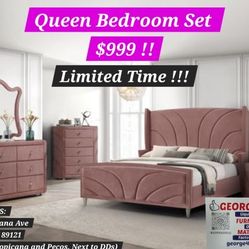 Queen Size Bedroom Set ( Bedframe + Nightstand + Dresser + Mirror + Chest)