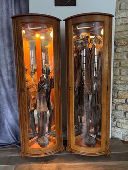 Vintage Pair of Two Display Corner Curio Cabinets