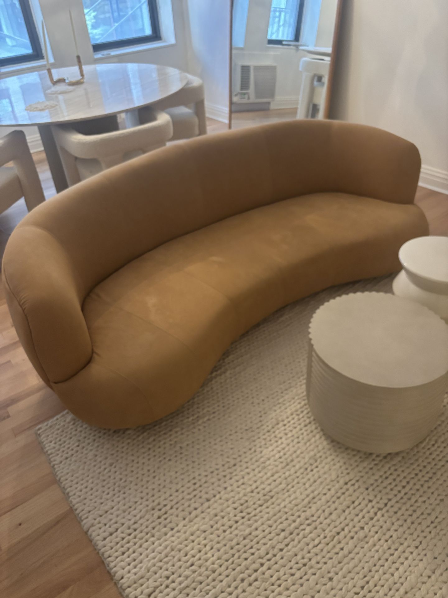 Trend Light Brown Leather Curve Couch