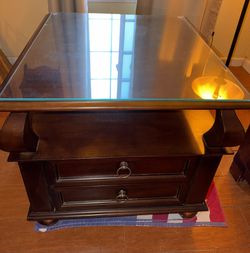 Wood Side Table Includes Glass table top