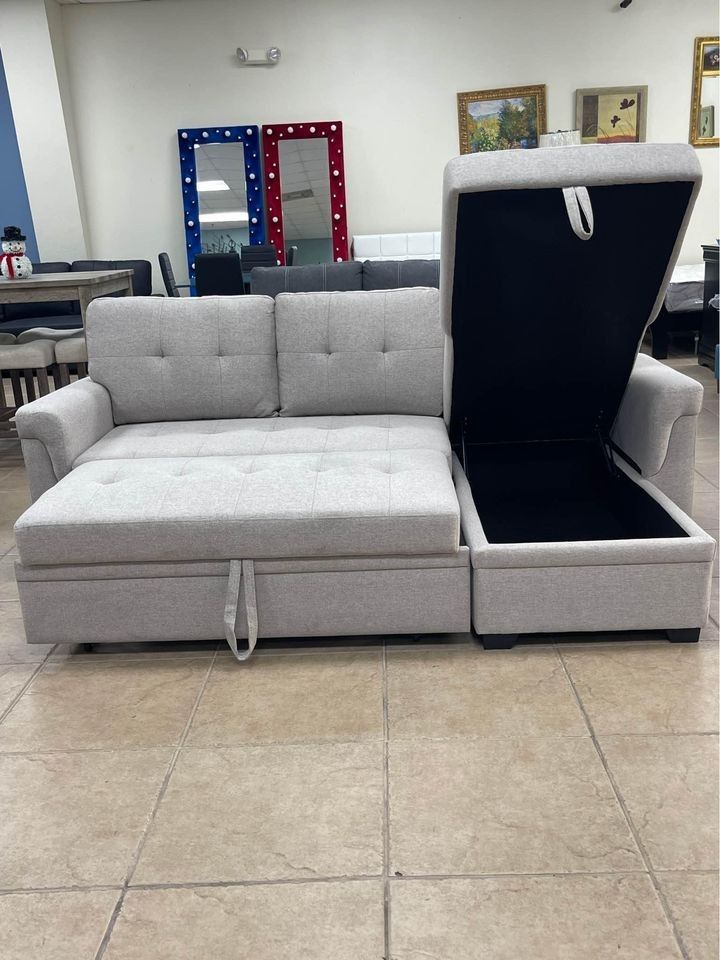 ❤️$10 Down Payment Finance ▪️Brand New Amboise Light Fabric Sleeper Sectional Sofa Chaise