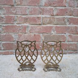 Vintage Brass Foldable Owl Cut-Out Bookends 