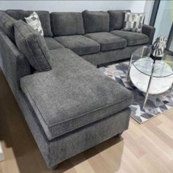 Sectional Sofa Chenille Grey Reversible New