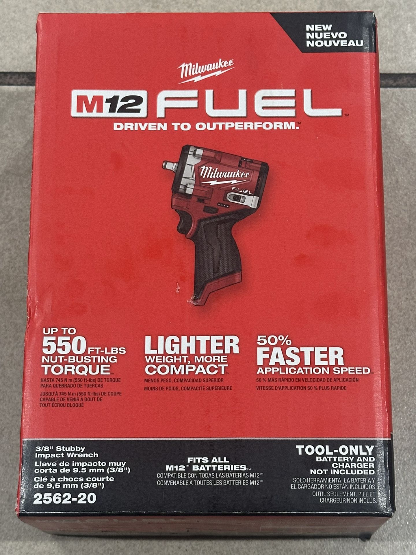 New M12 Milwaukee Fuel 3/8 Stubby Impact Tool Only