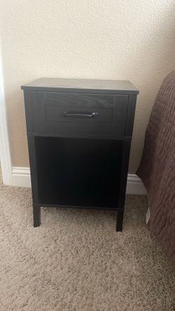 Black Nightstand with Drawer and Shelf