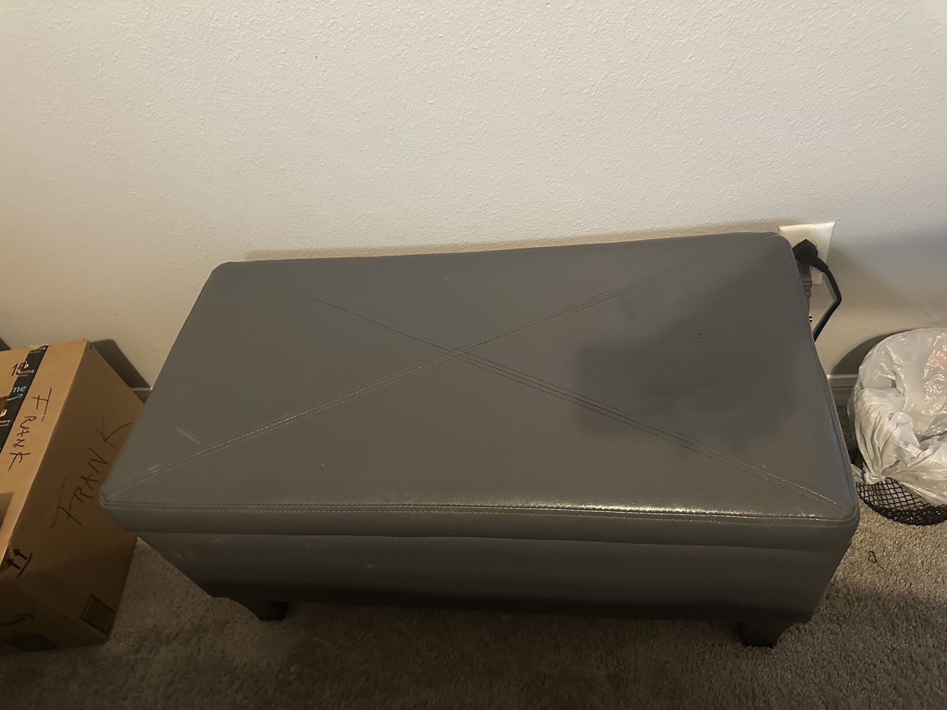 Faux Leather Bench Ottoman (Gray)