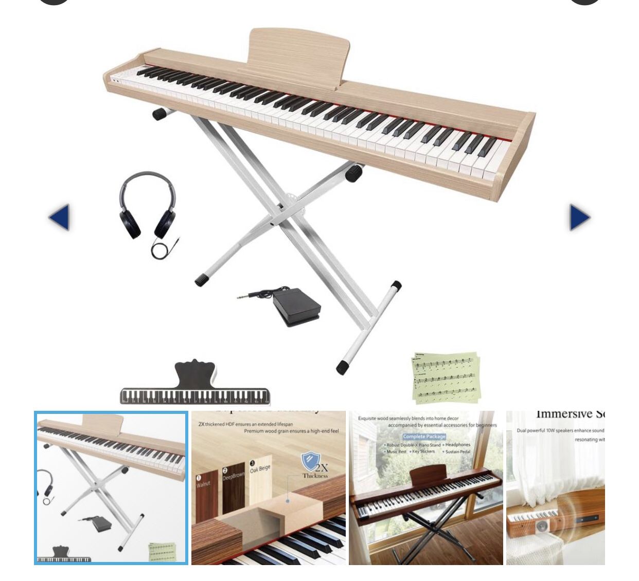 Longeye Piano Keyboard 88 Keys Wooden Electric Piano Semi Weighted Digital Piano for Beginner & Professional with Piano Stand, Music Rest, Headphones