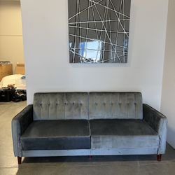 NEW In Box Gray Velvet Sofa Bed Couch 