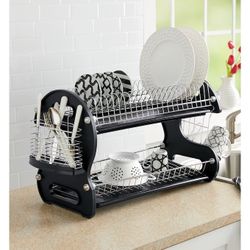 Dish Drying Rack Multifunctional Dish Rack 2 Tier Dish Racks for Kitchen Counter Bowls, Dishes, Chopsticks, Spoons Collection Shelf Dish Drainer Black