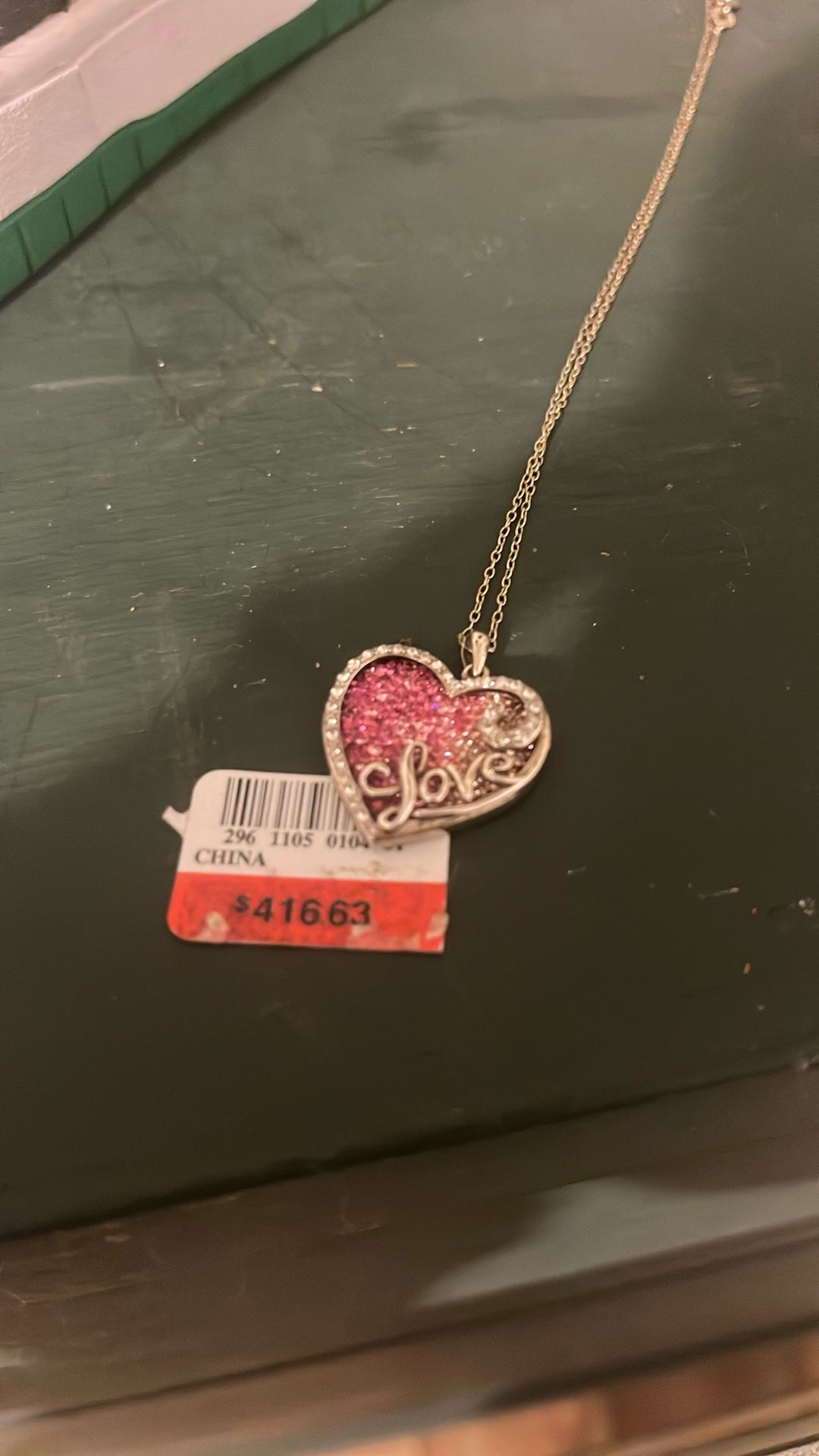 Crystale love heart pendant 18 inch necklace pink crystal accent sterling silver