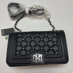 Badgley Mischka Black Vegan Leather Letter lock Crossbody