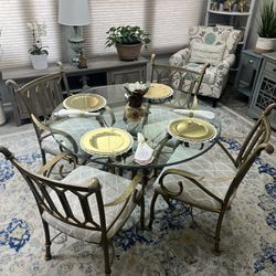 Dining Set. 48 Inch Beveled Glass Top And Four  Chairs.