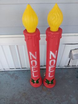 Noel Christmas Blow Mold Candle Decorations Pair