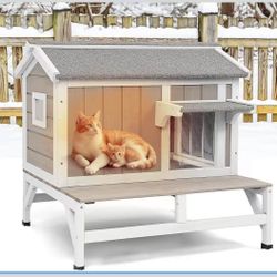 Insulated Cat House Weatherproof Outdoor Feral Cats Shelter Warm Home for Winter Indoor Cat Condo Elevated 8.3" Platform Balcony Waterproof Roof for1-