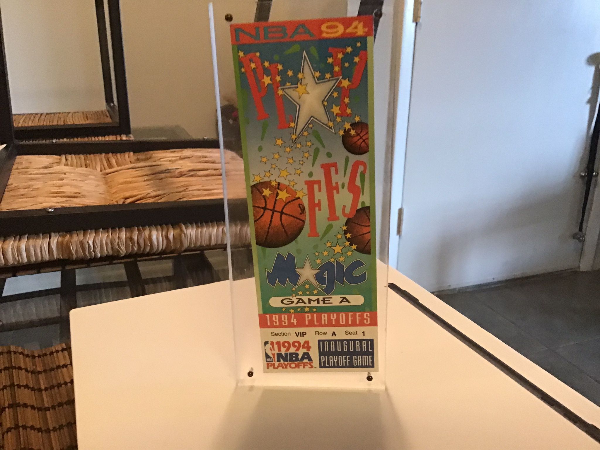 Orlando Magic 1994 NBA Playoffs Game VIP Commemorative Ticket in Lucite Pepsi