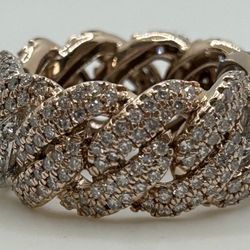 “Cuban” 14K White and Rose Gold Diamond Ring-Size10