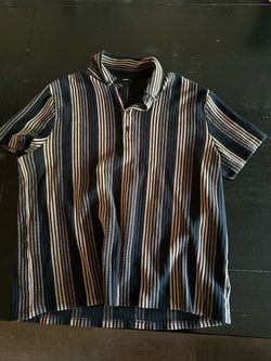 Express Men's XL Vertical Striped Textured Knit Polo Shirt