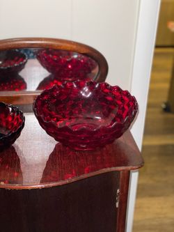 Ruby Red Hobnail Glass Bowl