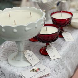 Vintage milkglass Upcycled Into A Hand poured Candle!