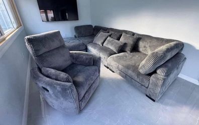 Fluffy corduroy sectional with matching rocking chair //living-room furniture//same day delivery //corduroys