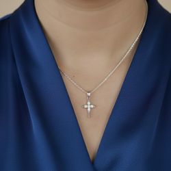 Sterling  silver 925 Cross  woman Necklace with Sparkly Stones