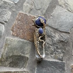 Sterling Silver and Blue Accent Crystal Snake Pendant