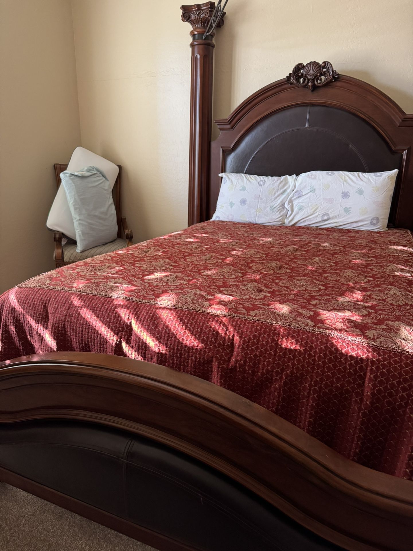 Queen Bed With Mattress, Box Spring And Side Table