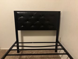 Black Metal Bed Frame with Tufted Headboard