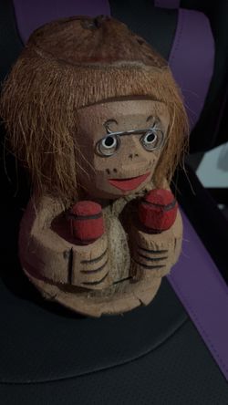 Vintage hand-carved coconut monkey figurine