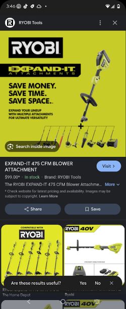 Ryobi Expand -it Attachments Head With Weed Wacker Attachment. And  Two 40v Batteries.Ones A 4ah And A 2 Ah