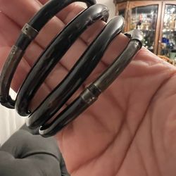 4 Vintage Bracelets Black With Metal Accents 