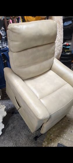 Light Beige Leather Reclining Lift Chair