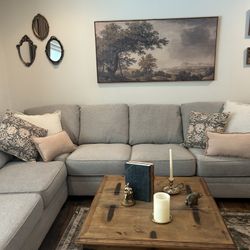 Linen Sectional And Recliner - Light Grayish 