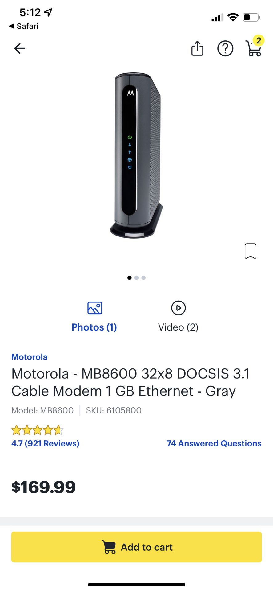 Motorola MB8600 Modem Xfinity 