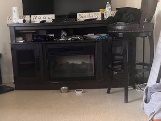 Electric fire place, Samsung washer/dryer, Hisense deep freezer