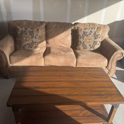 Tan Furniture W/ Brown Coffee Table