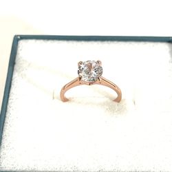 Brand New .925 Silver Rose Gold Overlay Wedding Ring With Cubic Zirconia CZ Diamond. Size 6.