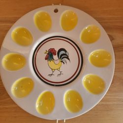 Vintage Japan Ceramic Egg Plate Rooster Handpainted Platter Art
